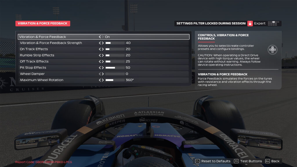 Best Moza wheelbase settings for F1 25