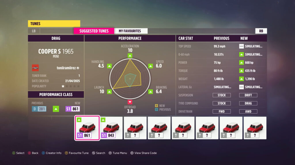 Forza Horizon 5 PS5 beginners tips suggested tunes