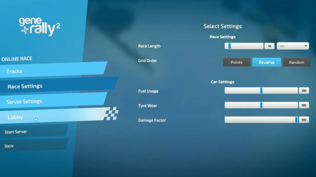 GeneRally 2 lobby settings multiplayer online