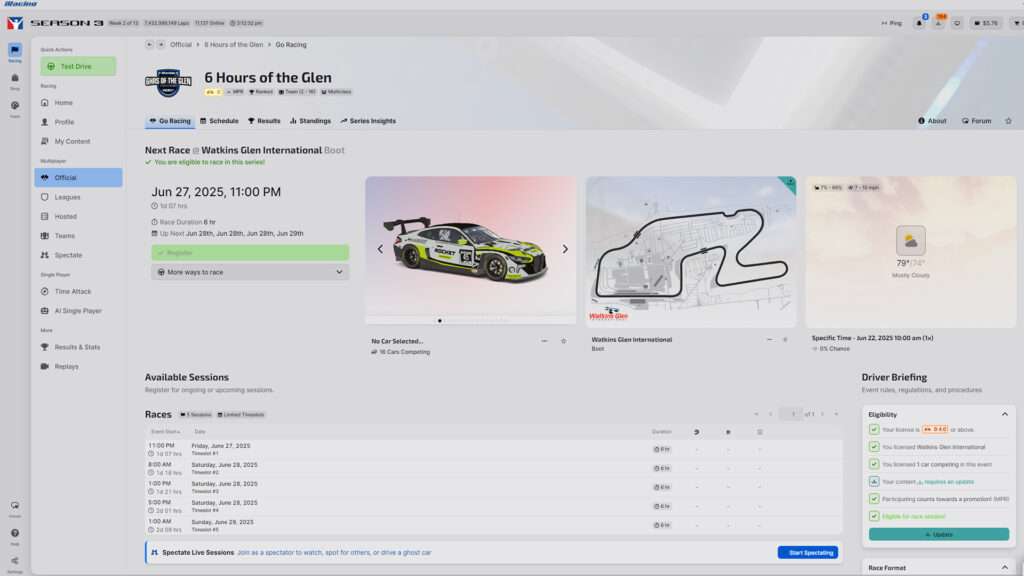 Your guide to iRacing’s 6 Hours of the Glen Special Event
