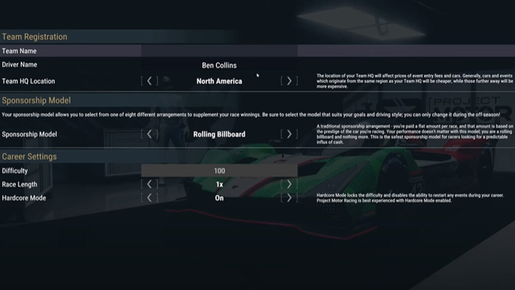Project Motor Racing career options