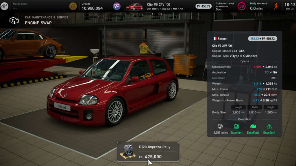 Gran Turismo 7 engine swaps July 2025 Clio V6
