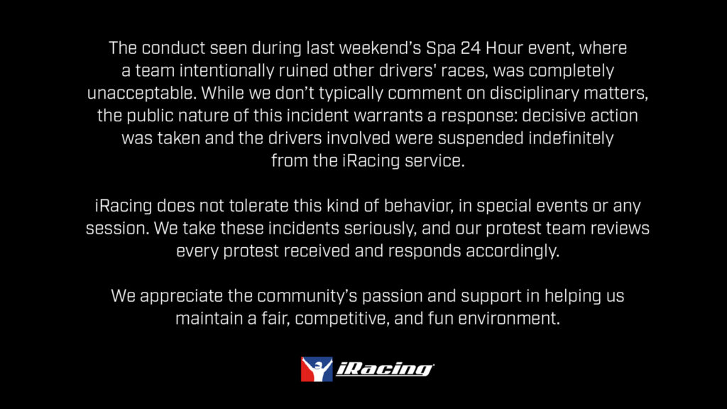 iRacing Spa 24 2025 statement