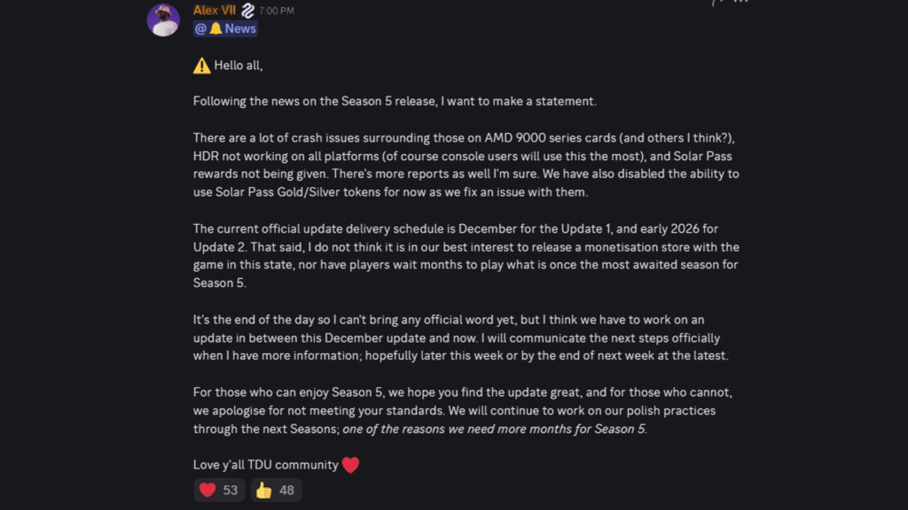 Test Drive Unlimited Solar Crown October 2025 statement