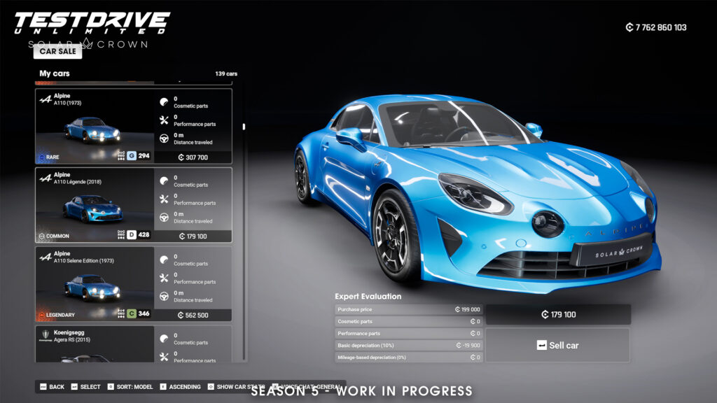 Test Drive Unlimited Solar Crown Season 5 sell cars