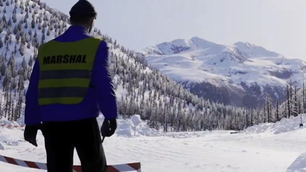 Aseetto Corsa Rally Alpine A110 and snow mountain