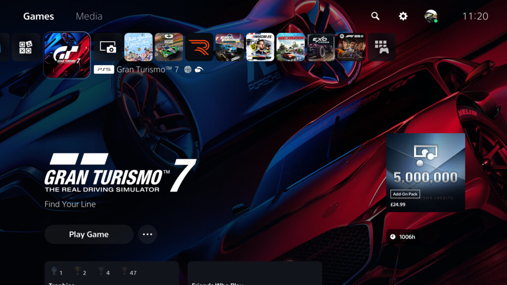 Gran Turismo 7 Power Pack Race Save Race home screen