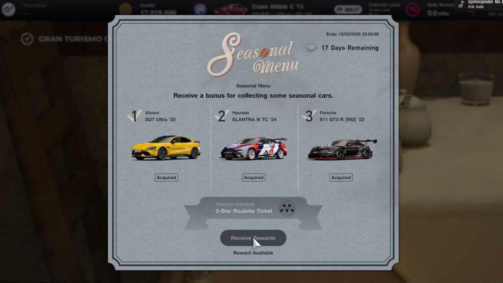 Gran Turismo 7 Seasonal Menu Jan 2026