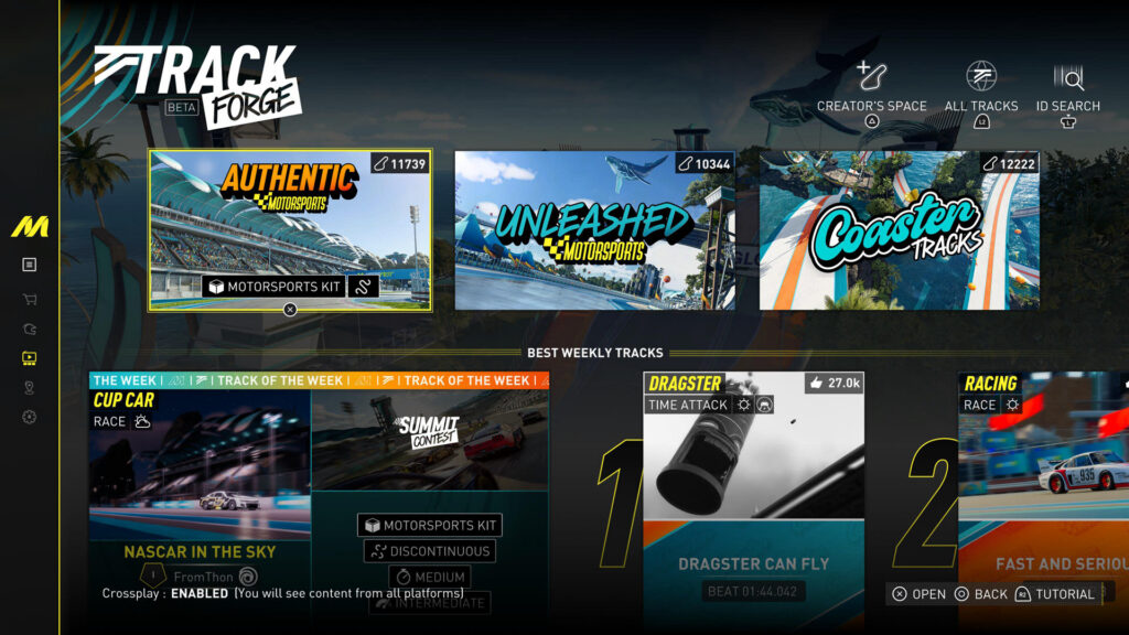 The Crew Motorfest TrackForge menu
