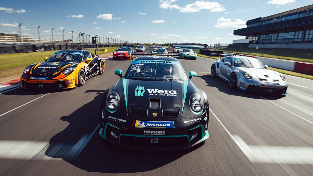 Porsche Cayman (718) GT4 RS Clubsport, Porsche Sprint Challenge GB 2026, Donington Park, Coanda Esports’ Joshua Rogers makes stunning motorsport debut