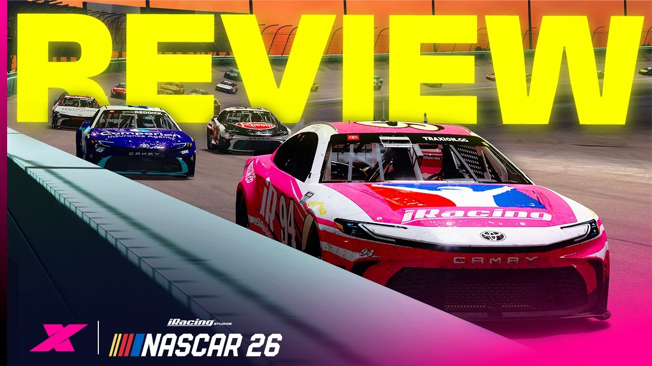 NASCAR 26 racing on Iowa Speedway with dynamic lighting