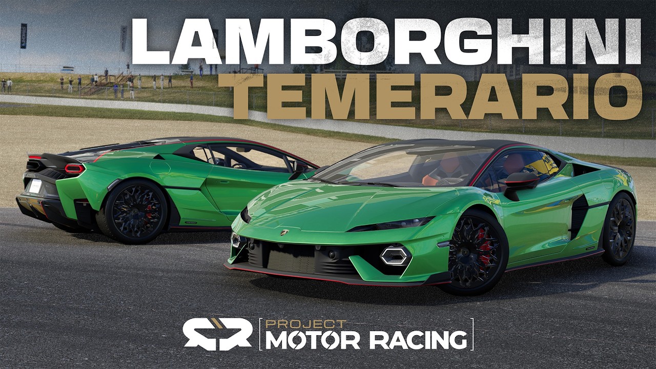 Lamborghini Temerario supercar driving through night racing circuit in Project Motor Racing